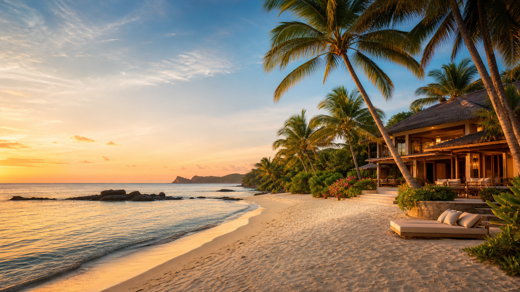 Luxury Costa Rica beachfront resort at golden hour